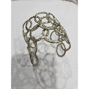 Beautiful Gold Tone Hammered Open Circles Wide Cuff Bracelet